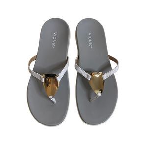 Vionic White Sandals with Gold Accent